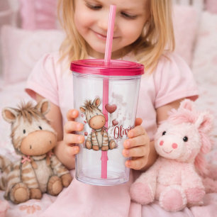 “Cute Zebra Holding Heart Acrylic Tumbler