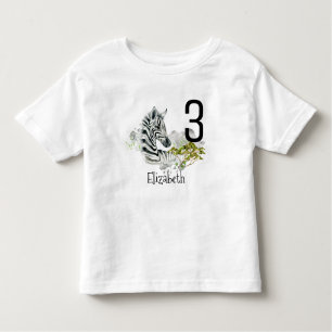 Cute Zebra In Watercolors Birthday Age Toddler T-Shirt