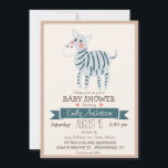 Cute Zebra, Jungle Zoo Animal Baby Shower Invitation<br><div class="desc">Cute grey striped zebra neutral girl or boy baby shower invitation. Personalise this cute, retro feel invite; can be for boy or girl baby shower or can be change to baby sprinkle. Cute, simple, plain design. Features pastel zebra with pink cheek, ribbon, pastel pink hearts, brown font, and off white...</div>