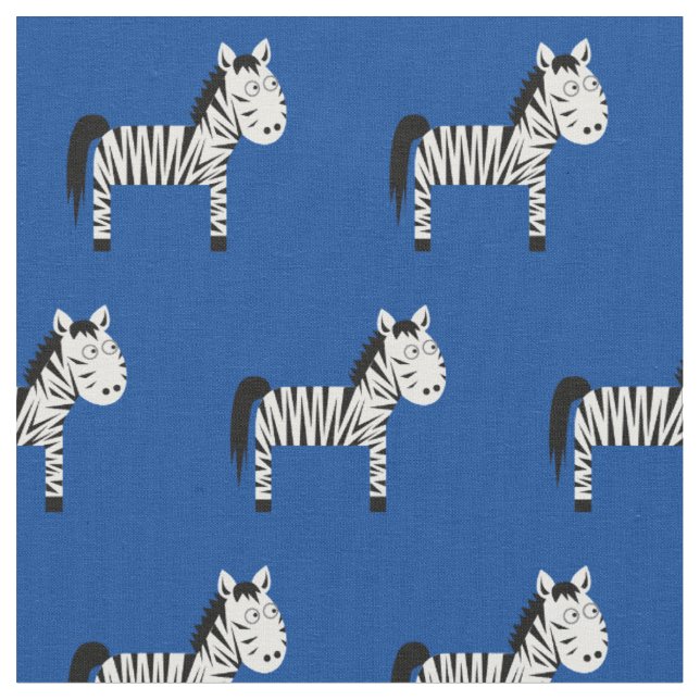 Cute Zebra Kid Baby Nursery Blue Fabric (Close Up)