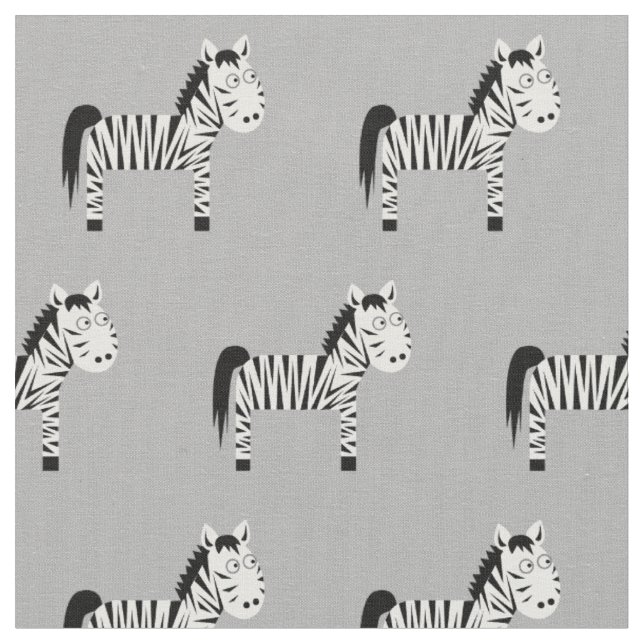 Cute Zebra Kid Baby Nursery Grey Fabric (Close Up)