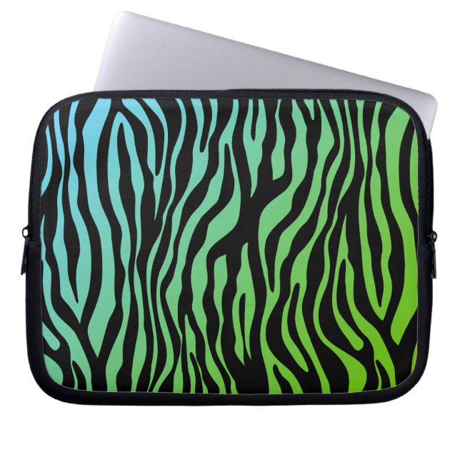 Cute Zebra laptop sleeve Black Blue Green (Front)