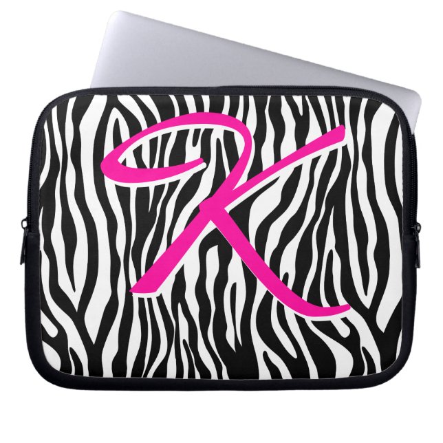 Cute Zebra laptop sleeve Monogram Black White k (Front)
