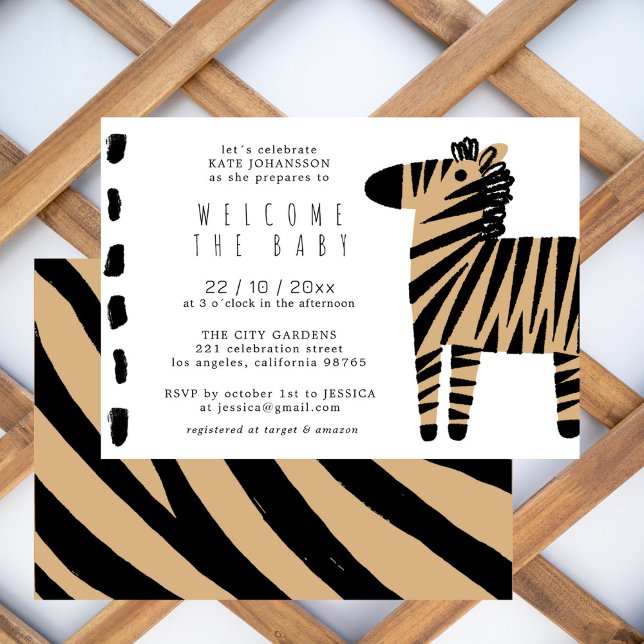 Cute Zebra Natural Baige Baby Shower Invitation (Creator Uploaded)