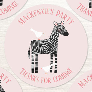 Cute Zebra Party Thank You Classic Round Sticker