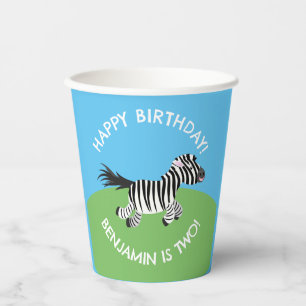 Cute zebra personalised cartoon birthday paper cups