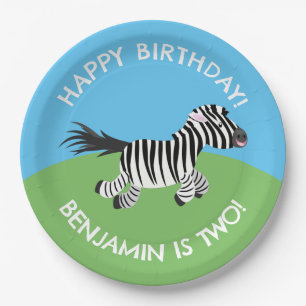 Cute zebra personalised cartoon birthday paper plate