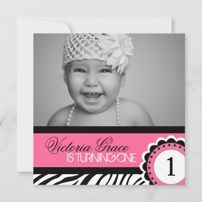 Cute Zebra Print Birthday Party Invitation (Front)