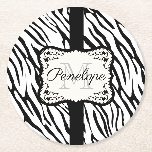 Cute Zebra Print Round Paper Coaster (Front)