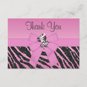 Cute Zebra, Printed Bow & Glitter Look Thank You