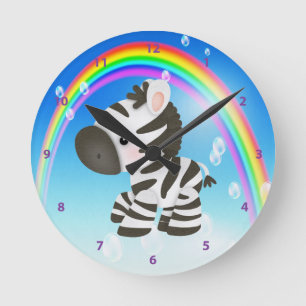 Cute Zebra & Rainbow Clock