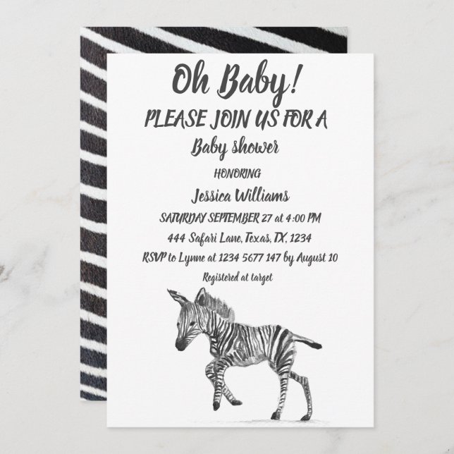 Cute Zebra Safari Jungle pattern animal Baby boy Invitation (Front/Back)