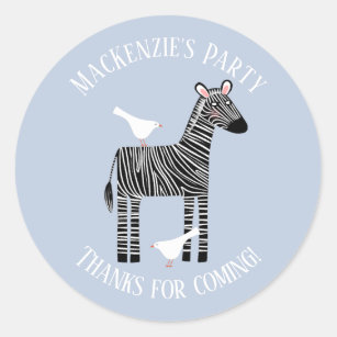 Cute Zebra Safari Party Thank You Classic Round Sticker