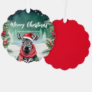 Cute Zebra Santa Xmas Holiday Party Family Kids Tree Decoration Card
