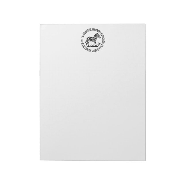 Cute Zebra Standing Name Return Address Notepad (Rotated)