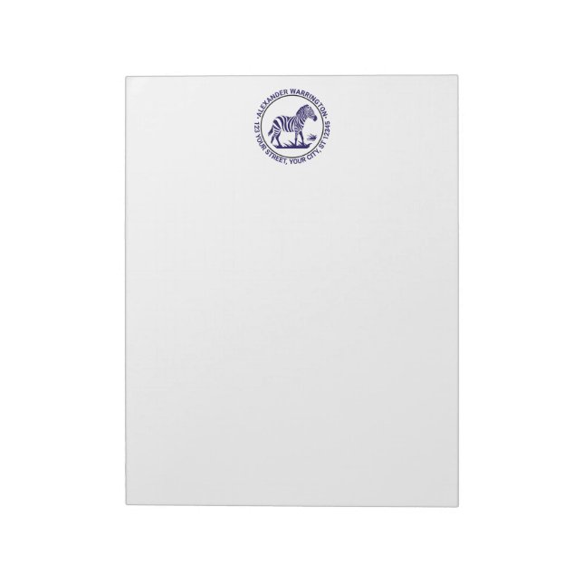 Cute Zebra Standing Name Return Address Notepad Bl (Rotated)