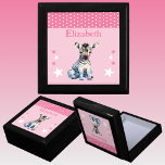 Cute zebra stars add name pink keepsake gift box<br><div class="desc">Keepsake Gift Box for children.
Personalise with a name.
Featuring a cute zebra,  polka dots and stars with the colours pink and white.</div>