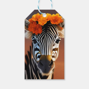 Cute Zebra wearing Orange Flowers Gift Tags
