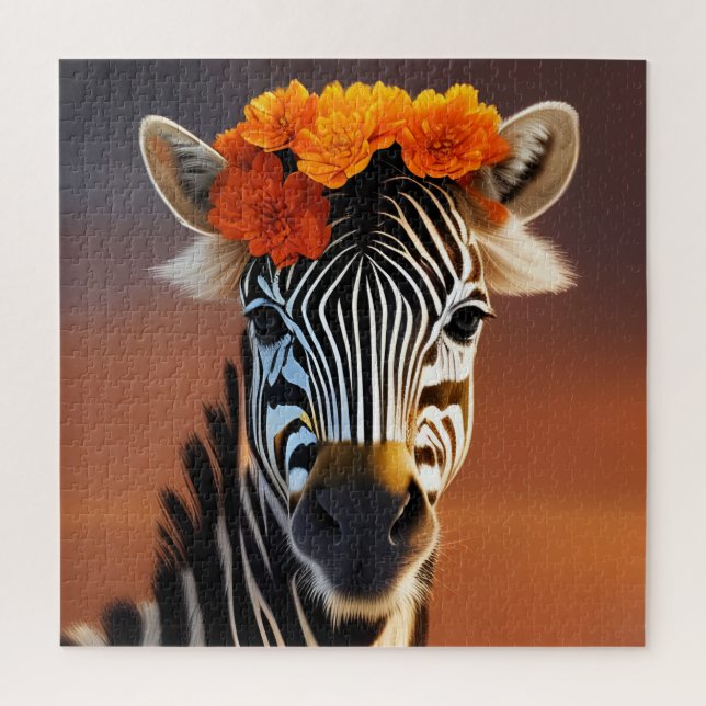 Cute Zebra wearing Orange Flowers   Jigsaw Puzzle (Vertical)