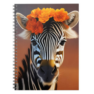 Cute Zebra wearing Orange Flowers Notebook