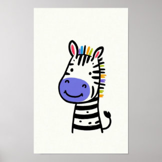 Cute Zebra with Rainbow Mane Baby kids room Poster