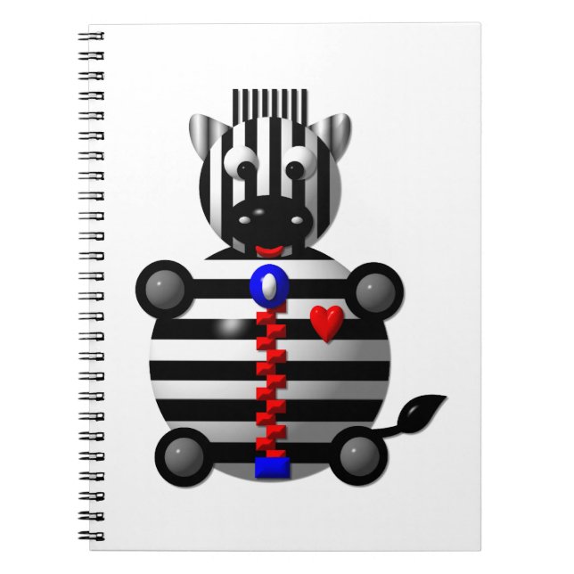 Cute Zebra with Zipper Spiral Notebook (Front)