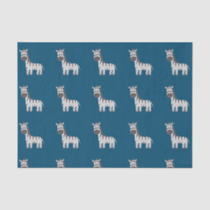 Cute Zebra Zoo Animals Black White Blue Tissue Paper