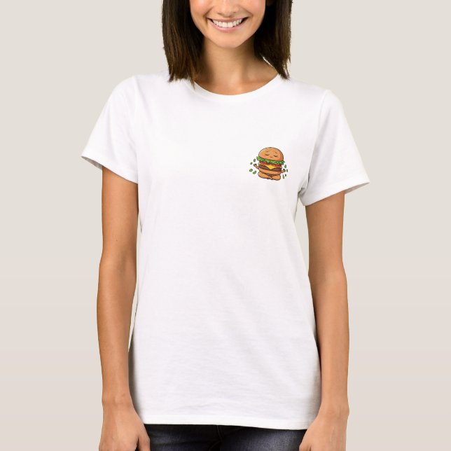 Cute Zen Burger Meditating in Lotus Yoga Pose T-Shirt (Front)