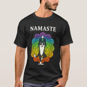 Cute Zen Cat Namaste Mandala Design Colourful Yoga T-Shirt