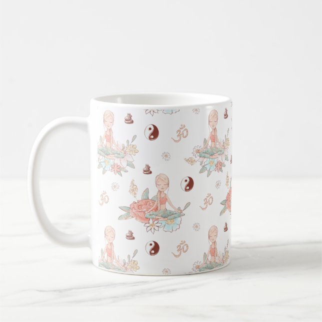 Cute Zen Yoga Meditation Lotus Namaste Coffee Mug (Left)