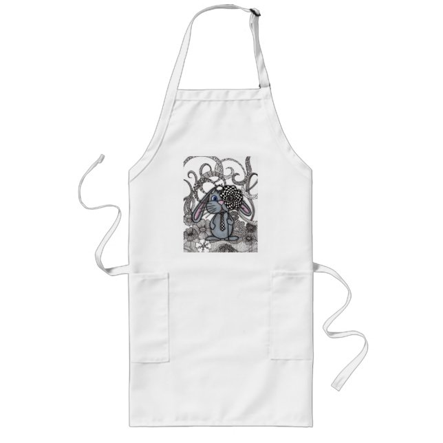 Cute Zentangle Bunny and Chequerboard Flower Apron (Front)