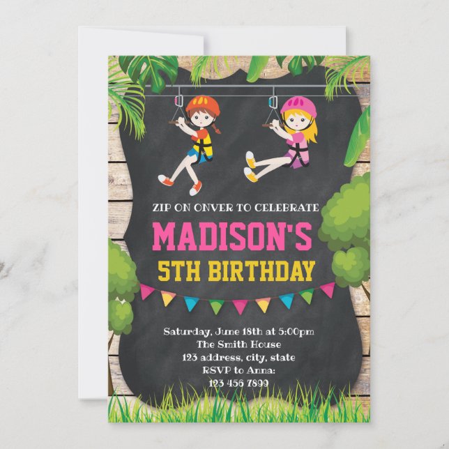 Cute zip line invitation (Front)