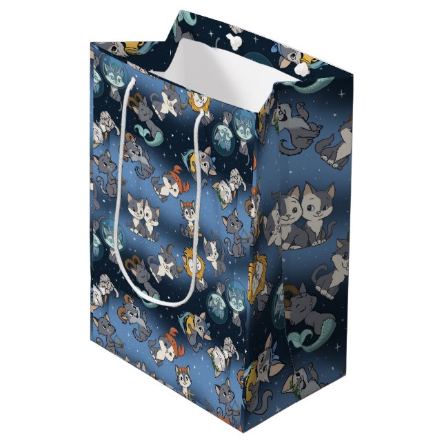 Cute Zodiac Cat Wrapping Paper Flat Sheet Set of 3 Medium Gift Bag (Front Angled)