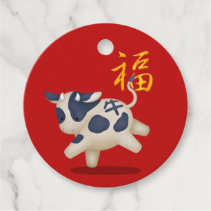 Cute Zodiac Ox "Fortune" Chinese New Year Favour Tags