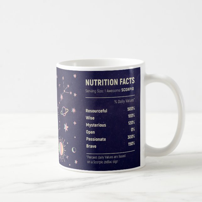 Cute Zodiac Scorpio Nutritional Facts Wrap Coffee Mug (Right)