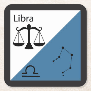 Cute Zodiac Symbol, Sign & Star Layout-Libra Square Paper Coaster