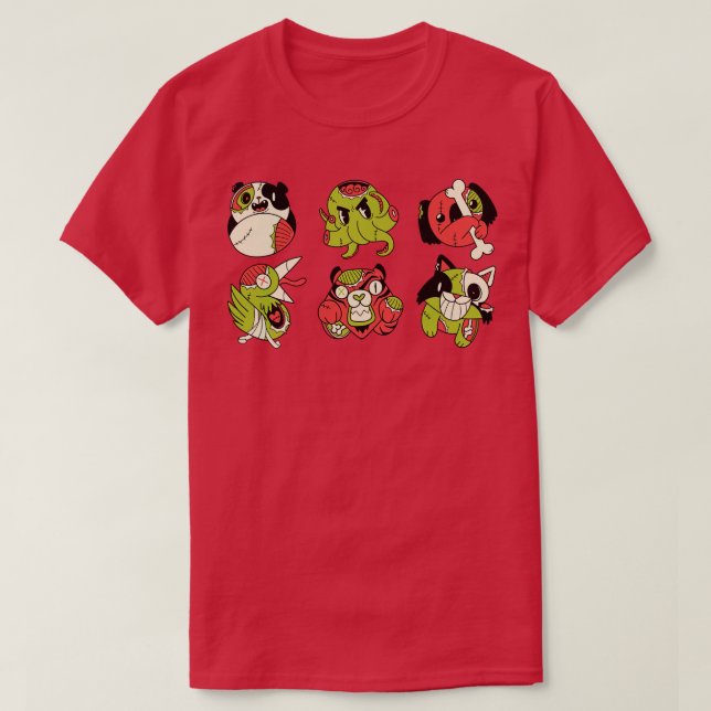 Cute Zombie Animals Koala Octopus Panda Cat Tiger  T-Shirt (Design Front)