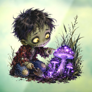 Cute Zombie Boy with Glowing Mushrooms Halloween