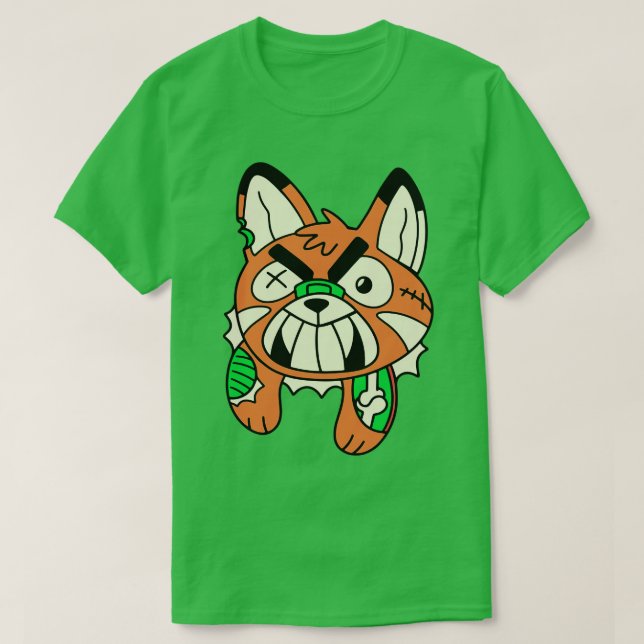 Cute Zombie Fox Funny Halloween Animals T-Shirt (Design Front)