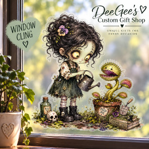 Cute Zombie Girl Watering Venus Flytrap Halloween