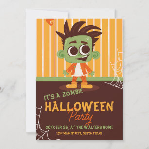 Cute Zombie Halloween Party Spooky Kids Bash Invitation