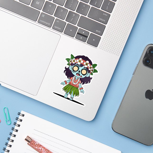 Cute Zombie Hawaiian Girl (Laptop w/ iPhone)