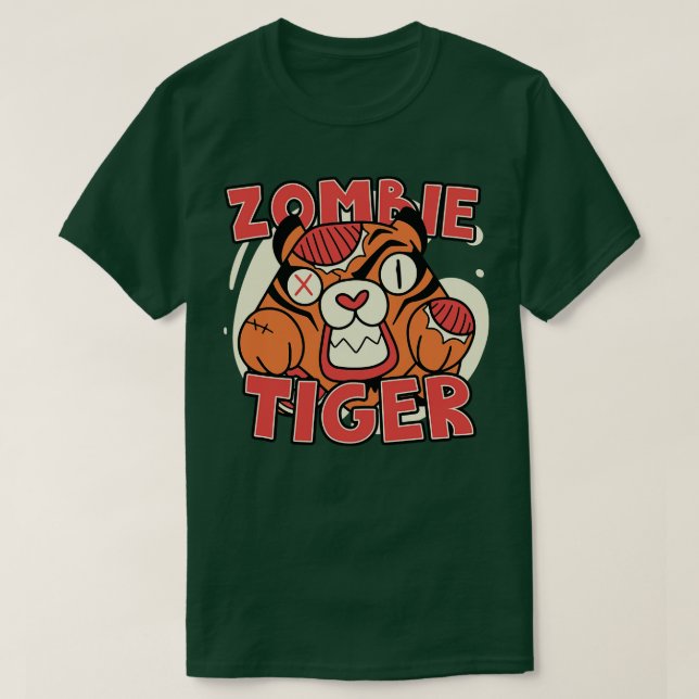 Cute Zombie Tiger Funny Halloween Zombie Animals T-Shirt (Design Front)