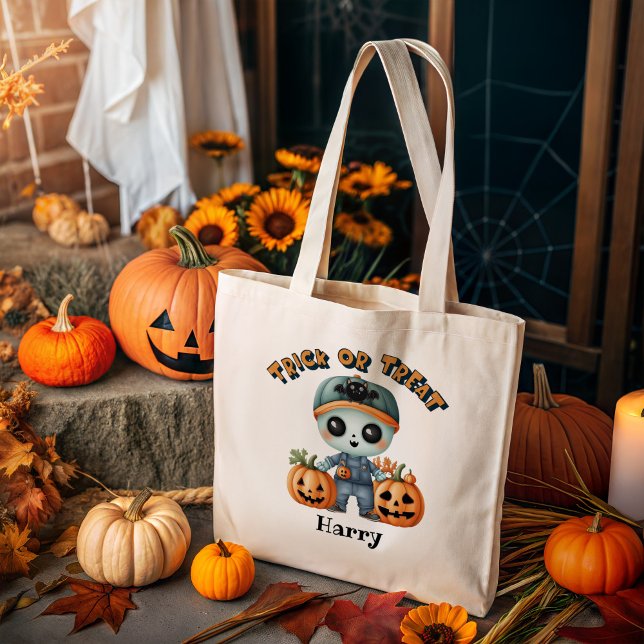 Cute Zombie Trick or Treat Personalised Halloween Tote Bag (Creator Uploaded)