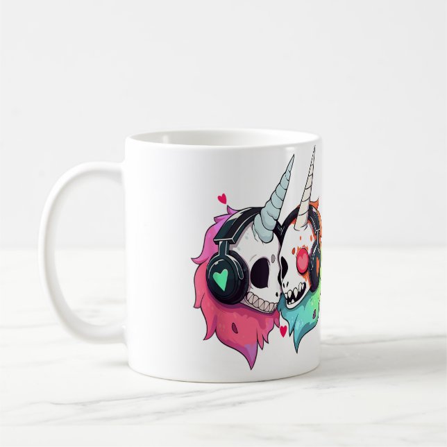 Cute Zombie Unicorn Dj Edm Rave Coffee Mug (Left)