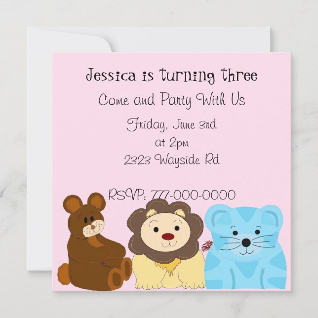 Cute Zoo Animal Birthday Invitation (Front)