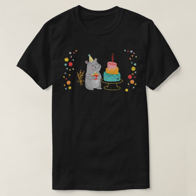 Cute Zoo Animal Cake Birthday Gift Hippo Pullover  (Design Front)