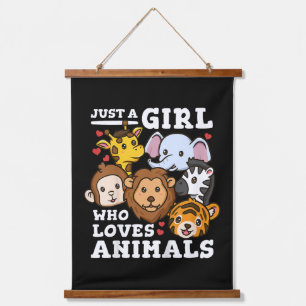 Cute Zoo Animals Elephant & Giraffe Illustration Hanging Tapestry
