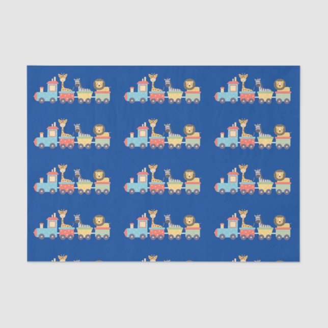 Cute Zoo Animals on Toy Train Lion Giraffe Zebra Tissue Paper (Front)