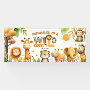 Cute ZOO Animals Safari WILD ONE 1st Birthday  Banner